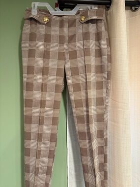Cato Brown Plaid High-Waist Slim Pants
